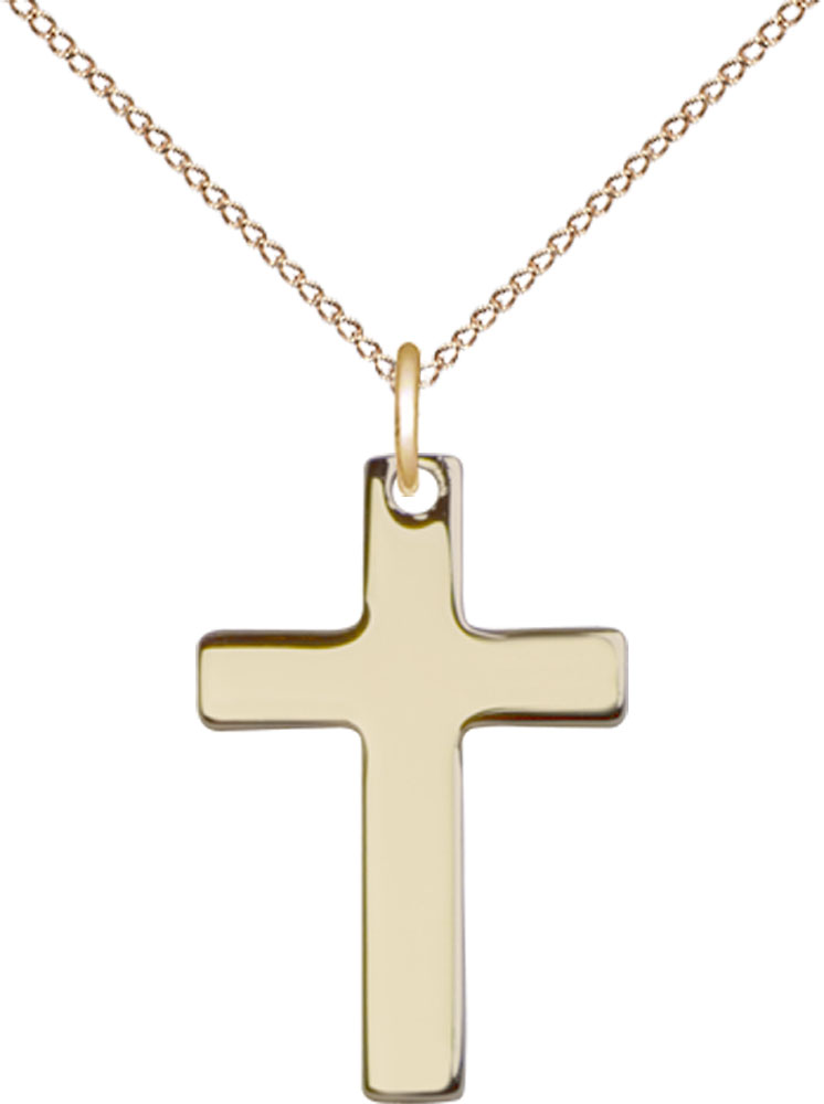 14kt Gold Filled Cross Pendant on a 18 inch Gold Filled Light Curb chain