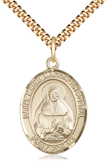 14kt Gold Filled Marie Magdalen Postel Pendant on a 24 inch Gold Plate Heavy Curb chain