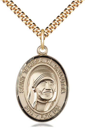 14kt Gold Filled Saint Teresa of Calcutta Pendant on a 24 inch Gold Plate Heavy Curb chain