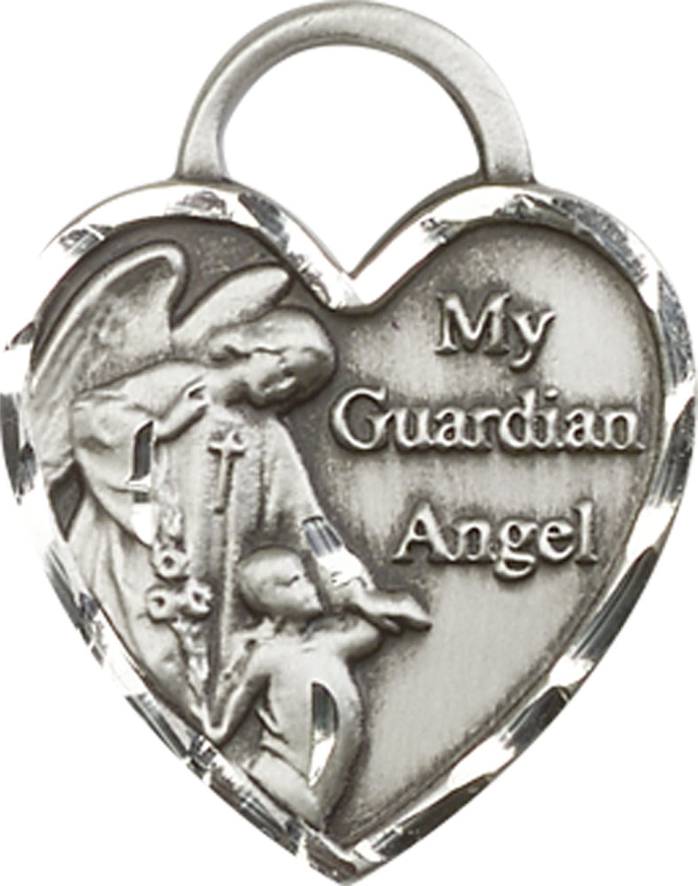 Sterling Silver Guardian Angel Heart Medal