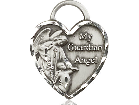 Sterling Silver Guardian Angel Heart Medal