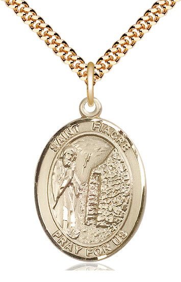 14kt Gold Filled Saint Fiacre Pendant on a 24 inch Gold Plate Heavy Curb chain