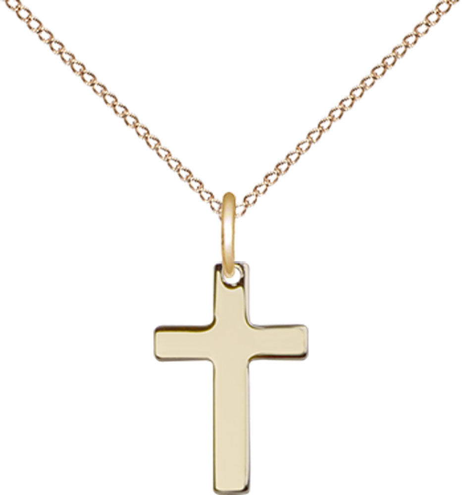 14kt Gold Filled Cross Pendant on a 18 inch Gold Filled Light Curb chain