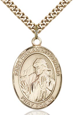 14kt Gold Filled Saint Finnian of Clonard Pendant on a 24 inch Gold Plate Heavy Curb chain