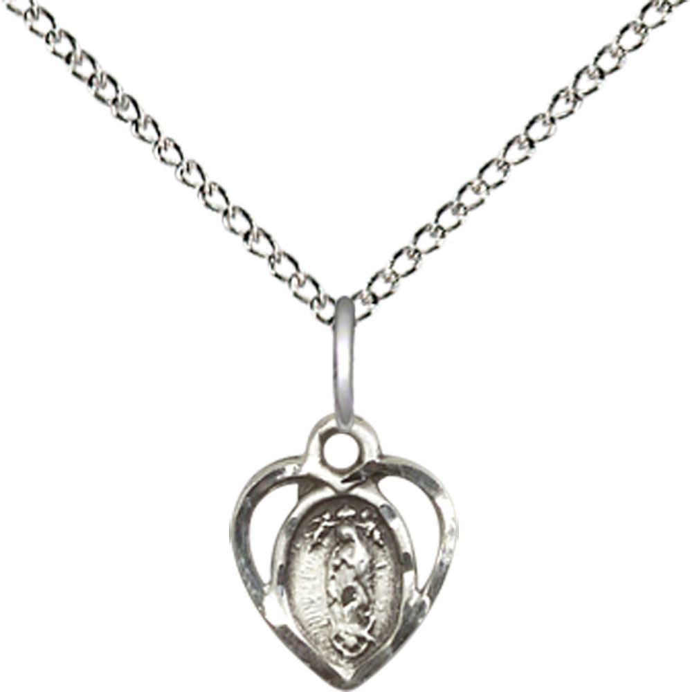 Sterling Silver Our Lady of la Salette Pendant on a 18 inch Sterling Silver Light Curb chain
