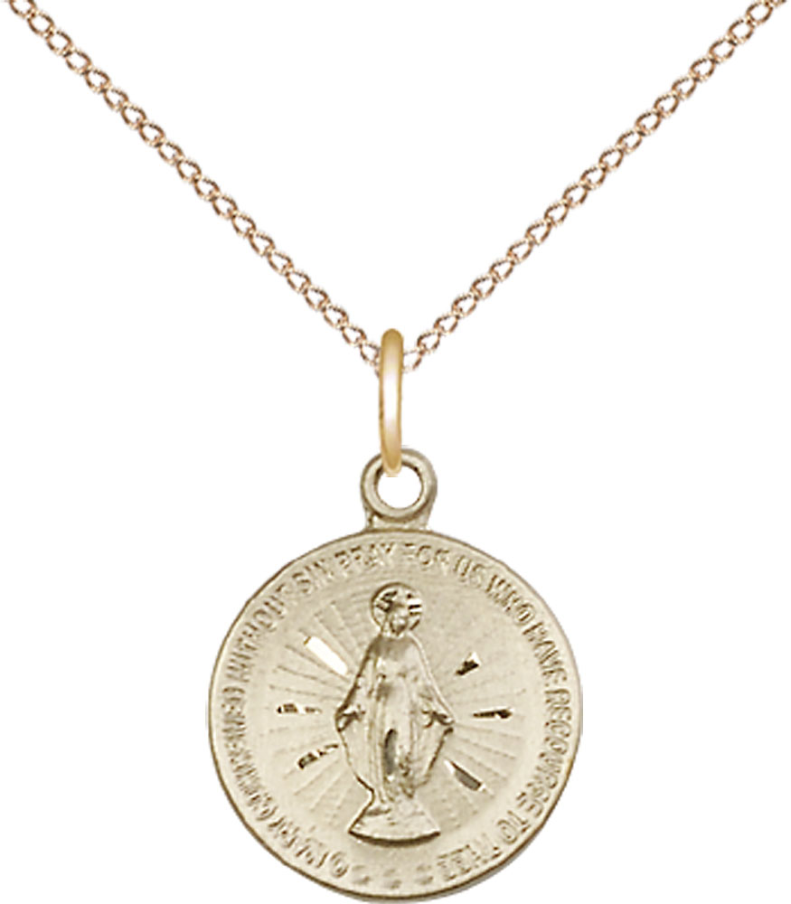 14kt Gold Filled Miraculous Pendant on a 18 inch Gold Filled Light Curb chain