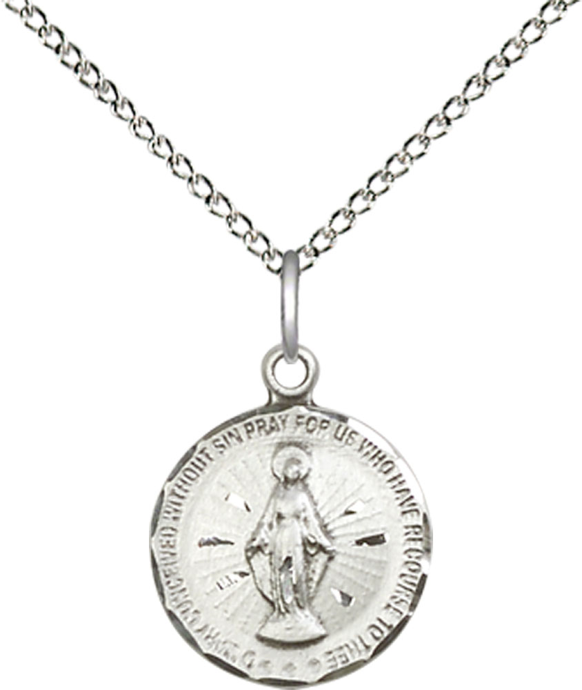 Sterling Silver Miraculous Pendant on a 18 inch Sterling Silver Light Curb chain