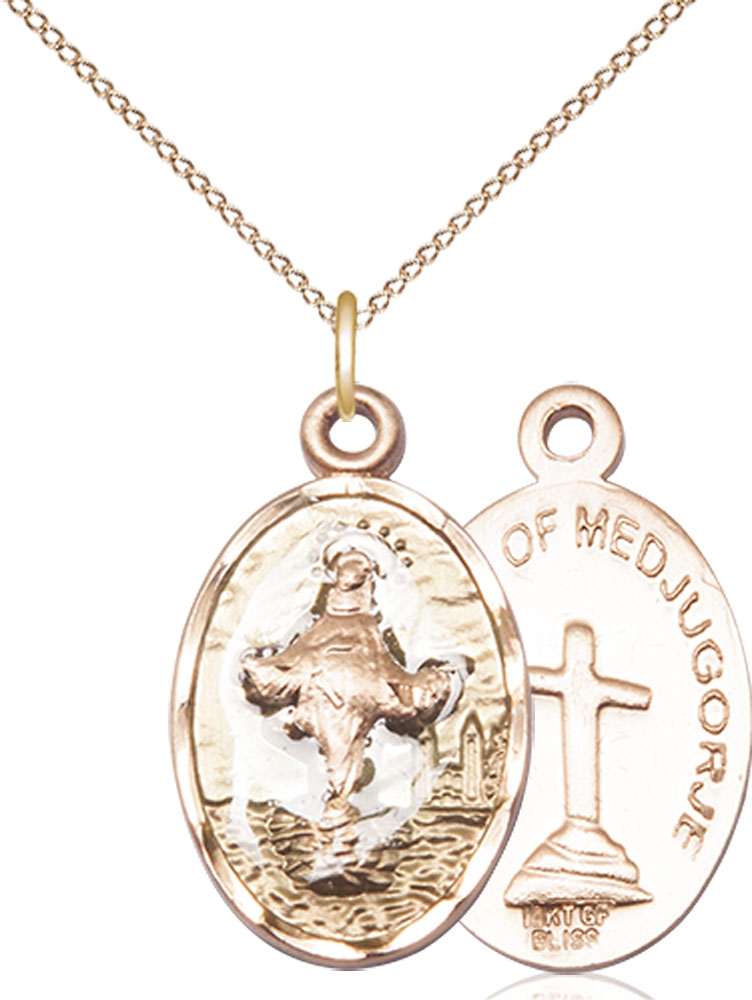 14kt Gold Filled Our Lady of Medugorje Pendant on a 18 inch Gold Filled Light Curb chain