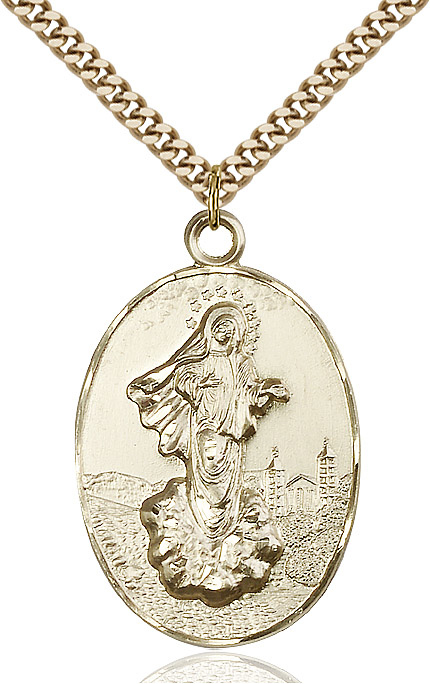 14kt Gold Filled Our Lady of Medugorje Pendant on a 24 inch Gold Plate Heavy Curb chain