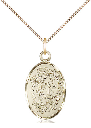 14kt Gold Filled Miraculous Pendant on a 18 inch Gold Filled Light Curb chain