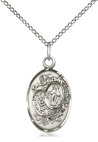 Sterling Silver Miraculous Pendant on a 18 inch Sterling Silver Light Curb chain