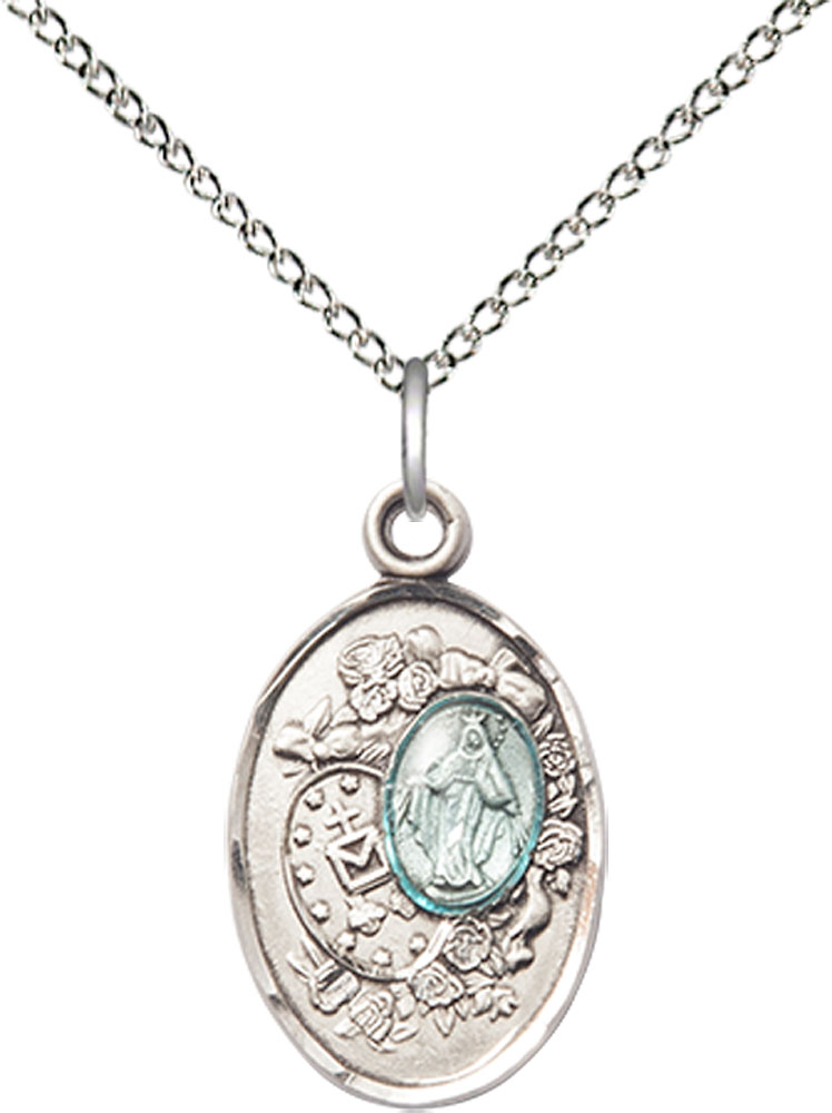 Sterling Silver Miraculous Pendant on a 18 inch Sterling Silver Light Curb chain