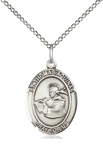 Sterling Silver Saint Thomas Aquinas Pendant on a 18 inch Sterling Silver Light Curb chain