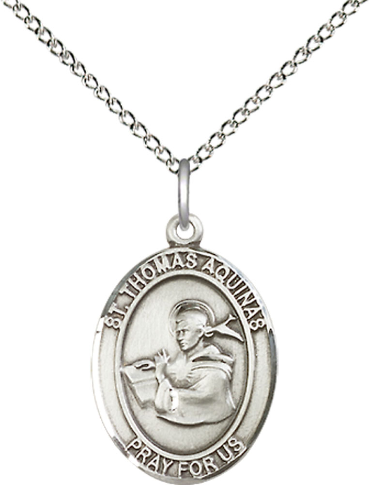 Sterling Silver Saint Thomas Aquinas Pendant on a 18 inch Sterling Silver Light Curb chain