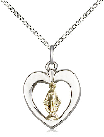 Two-Tone GF/SS Miraculous Pendant on a 18 inch Sterling Silver Light Curb chain