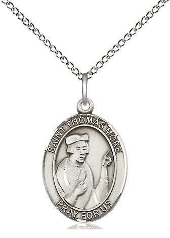 Sterling Silver Saint Thomas More Pendant on a 18 inch Sterling Silver Light Curb chain