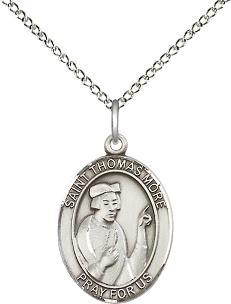 Sterling Silver Saint Thomas More Pendant on a 18 inch Sterling Silver Light Curb chain
