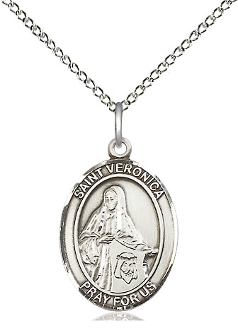 Sterling Silver Saint Veronica Pendant on a 18 inch Sterling Silver Light Curb chain