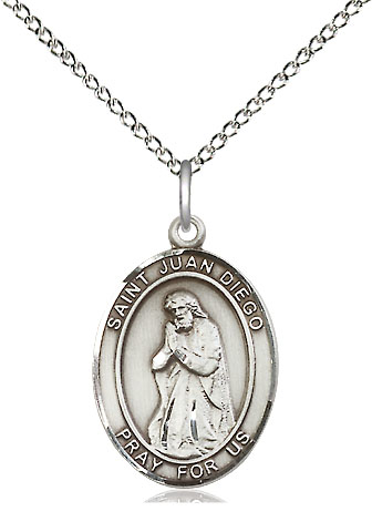 Sterling Silver Saint Juan Diego Pendant on a 18 inch Sterling Silver Light Curb chain