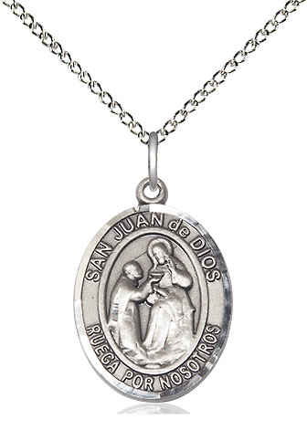 Sterling Silver San Juan de Dios Pendant on a 18 inch Sterling Silver Light Curb chain