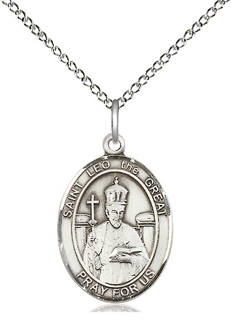 Sterling Silver Saint Leo the Great Pendant on a 18 inch Sterling Silver Light Curb chain