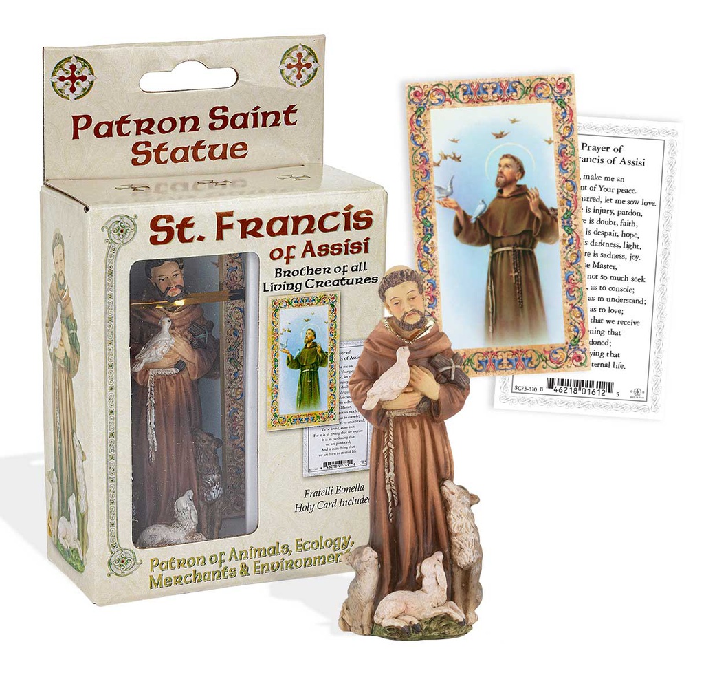 4" Saint Francis Of Assisi Cold Cast Resin Hand Painted Statue