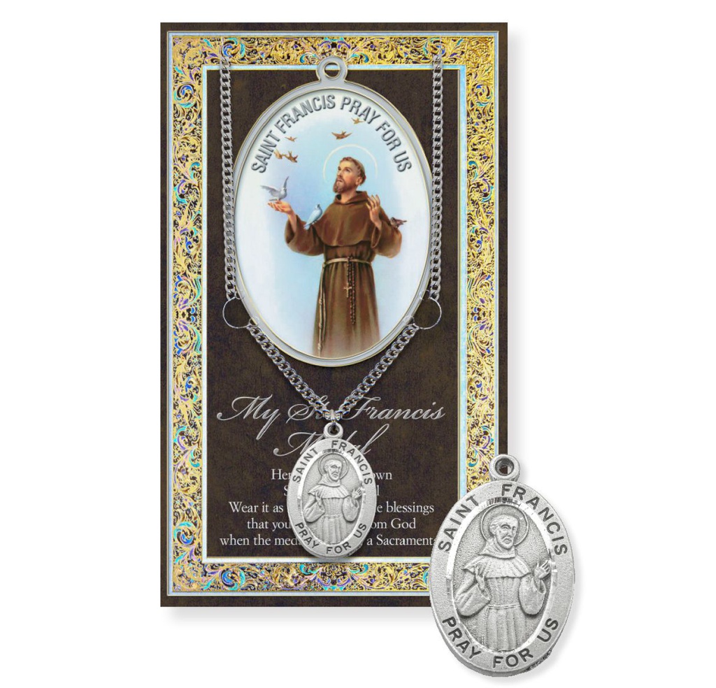 St. Francis Pewter Medal on a 24" Chain w/Biography and Picture Folder