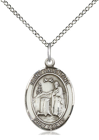 Sterling Silver Saint Valentine of Rome Pendant on a 18 inch Sterling Silver Light Curb chain