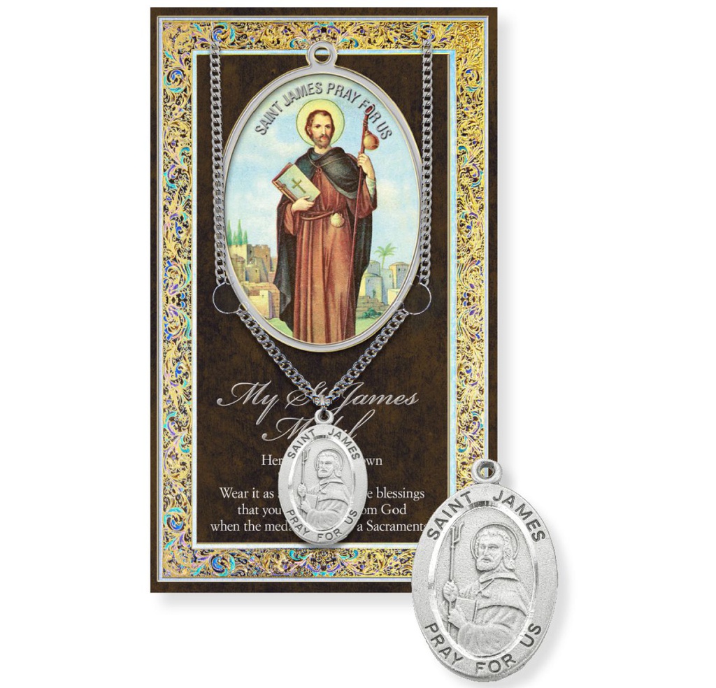St. James Genuine Pewter Medal on a 24&quot; Chain with Biography and Picture Folder