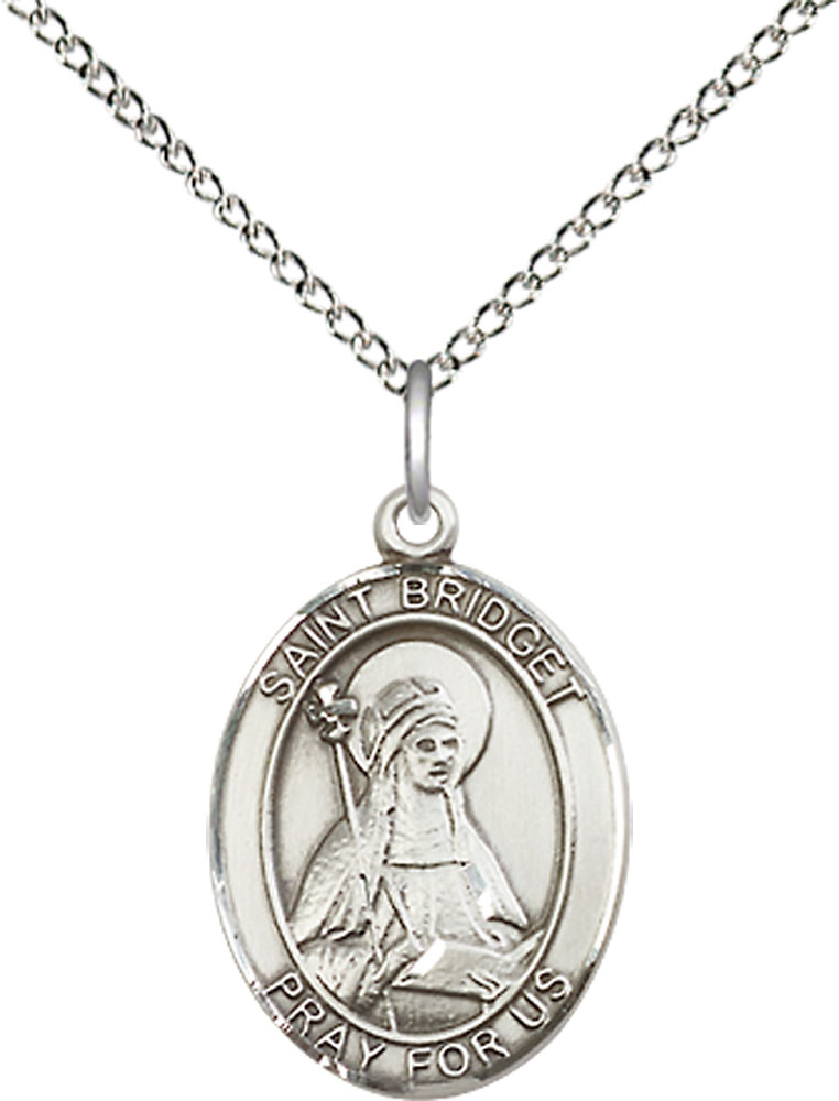 Sterling Silver Saint Bridget of Sweden Pendant on a 18 inch Sterling Silver Light Curb chain