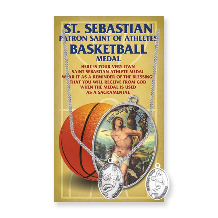 Oval Saint Sebastian Mens Basketball Medal on a 24" Chain