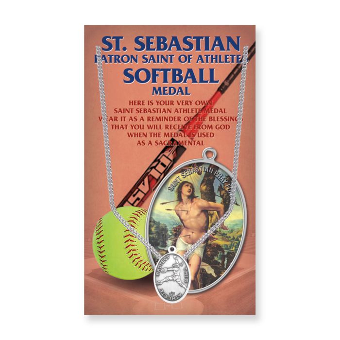 Oval Saint Sebastian Womens Softball Medal on a 18" Chain