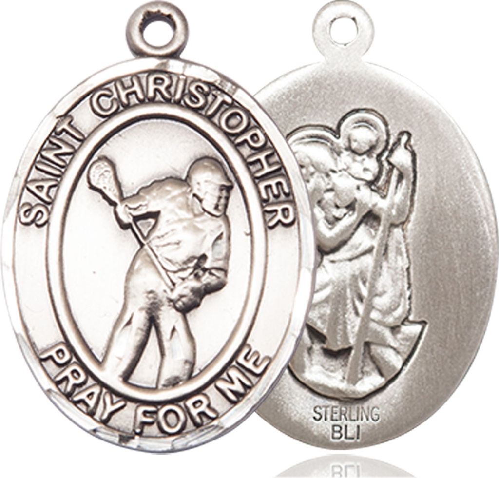 Sterling Silver Saint Christopher Lacrosse Medal