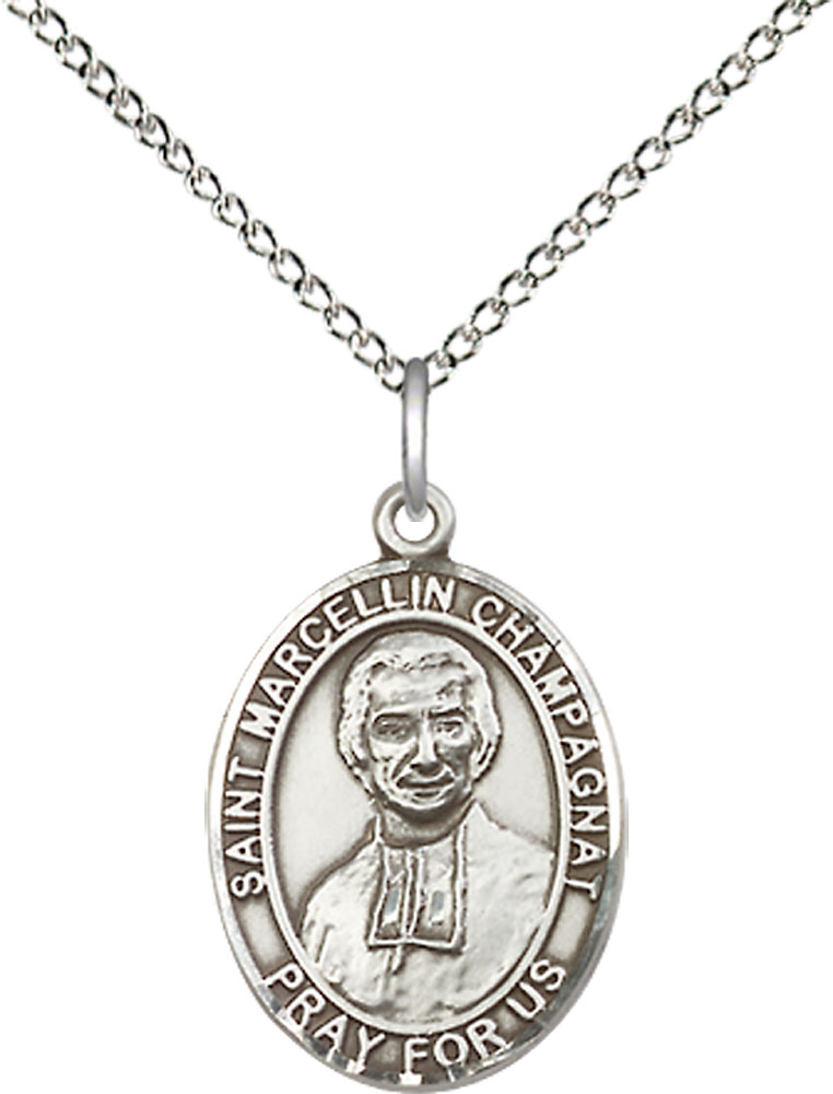 Sterling Silver Saint Marcellin Champagnat Pendant on a 18 inch Sterling Silver Light Curb chain