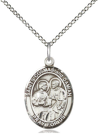 Sterling Silver Saints Cosmas &amp; Damian Pendant on a 18 inch Sterling Silver Light Curb chain