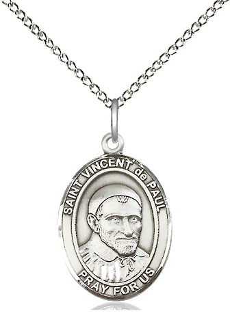 Sterling Silver Saint Vincent de Paul Pendant on a 18 inch Sterling Silver Light Curb chain