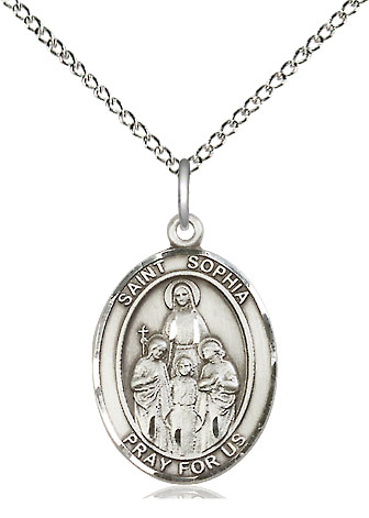 Sterling Silver Saint Sophia Pendant on a 18 inch Sterling Silver Light Curb chain