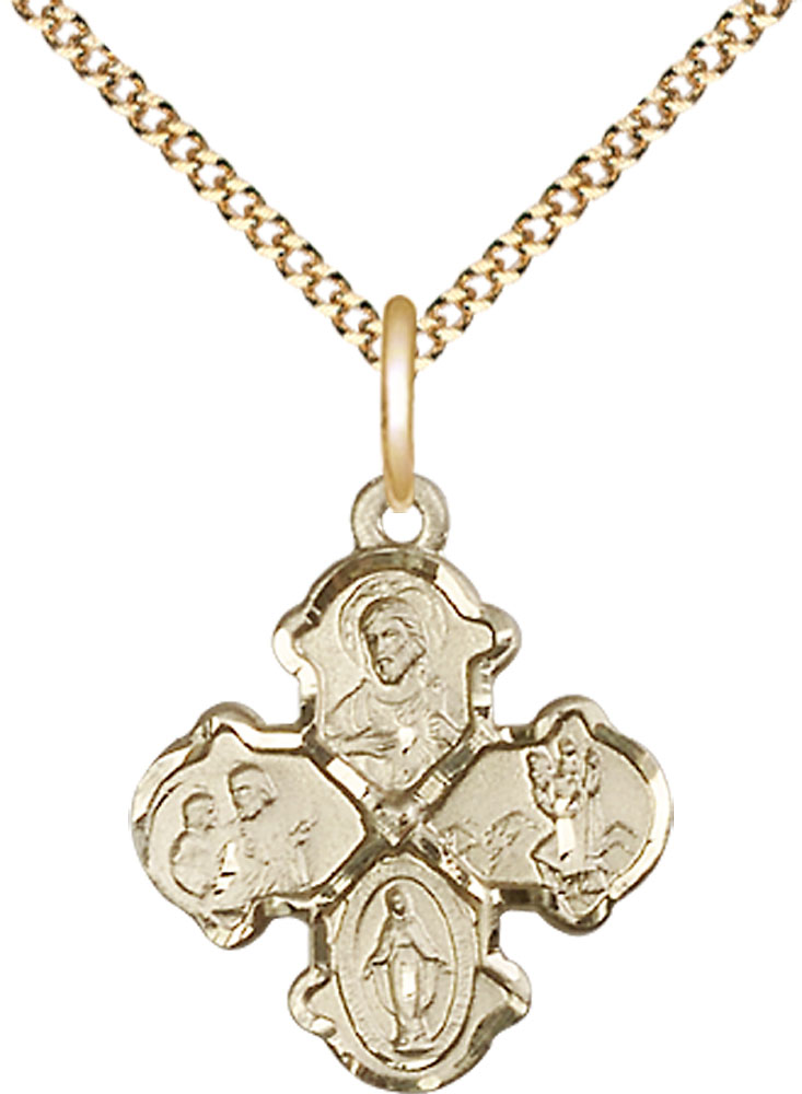 14kt Gold Filled 4-Way Pendant on a 18 inch Gold Plate Light Curb chain