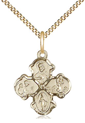 14kt Gold Filled 4-Way Pendant on a 18 inch Gold Plate Light Curb chain