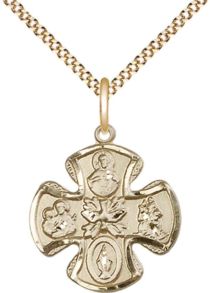 14kt Gold Filled 5-Way Pendant on a 18 inch Gold Plate Light Curb chain