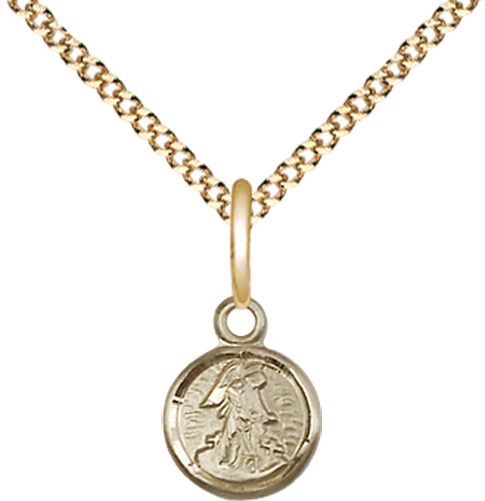 14kt Gold Filled Guardian Angel Pendant on a 18 inch Gold Plate Light Curb chain