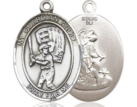 Sterling Silver Guardian Angel Baseball Medal