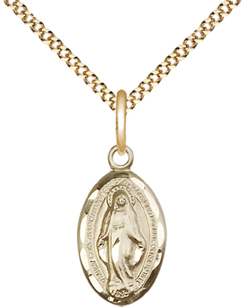 14kt Gold Filled Miraculous Pendant on a 18 inch Gold Plate Light Curb chain