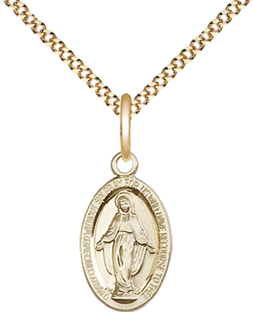 14kt Gold Filled Miraculous Pendant on a 18 inch Gold Plate Light Curb chain