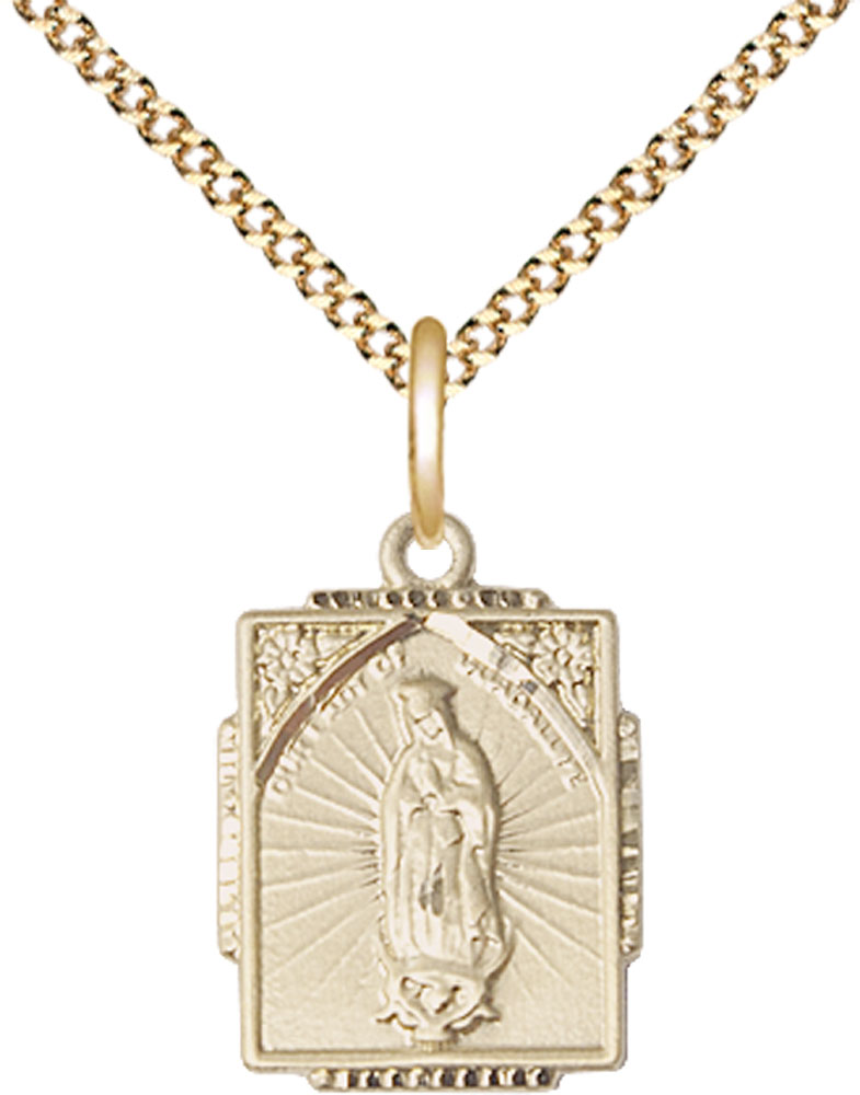 14kt Gold Filled Our Lady of Guadalupe Pendant on a 18 inch Gold Plate Light Curb chain
