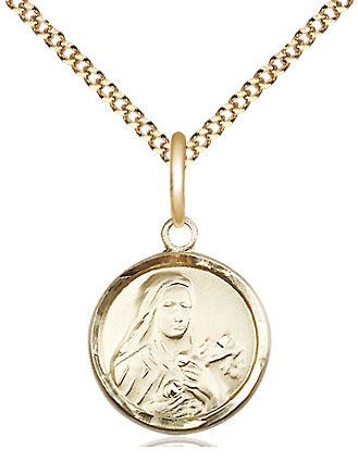 14kt Gold Filled Saint Theresa Pendant on a 18 inch Gold Plate Light Curb chain