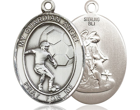 Sterling Silver Guardian Angel Soccer Medal