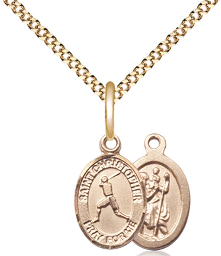 14kt Gold Filled Saint Christopher Baseball Pendant on a 18 inch Gold Plate Light Curb chain