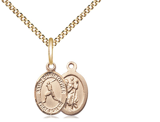 14kt Gold Filled Saint Christopher Baseball Pendant on a 18 inch Gold Plate Light Curb chain