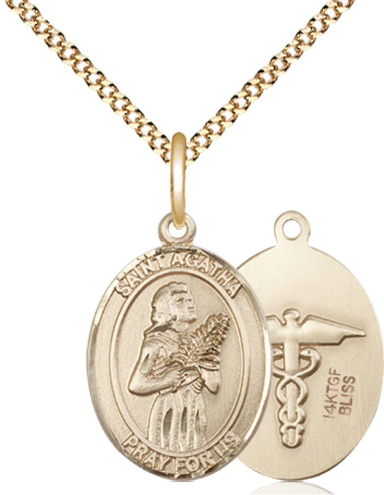 14kt Gold Filled Saint Agatha Nurse Pendant on a 18 inch Gold Plate Light Curb chain